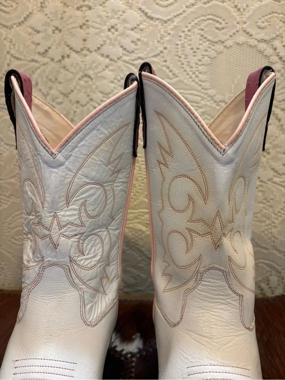 Old West White and Pink Girls' Western Cowboy Boots